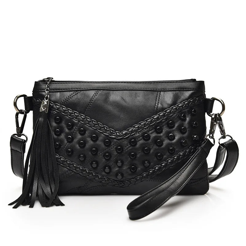 Women Rivet Tassel Clutch Bag Female Shoulder Bag