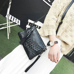 Women Rivet Tassel Clutch Bag Female Shoulder Bag