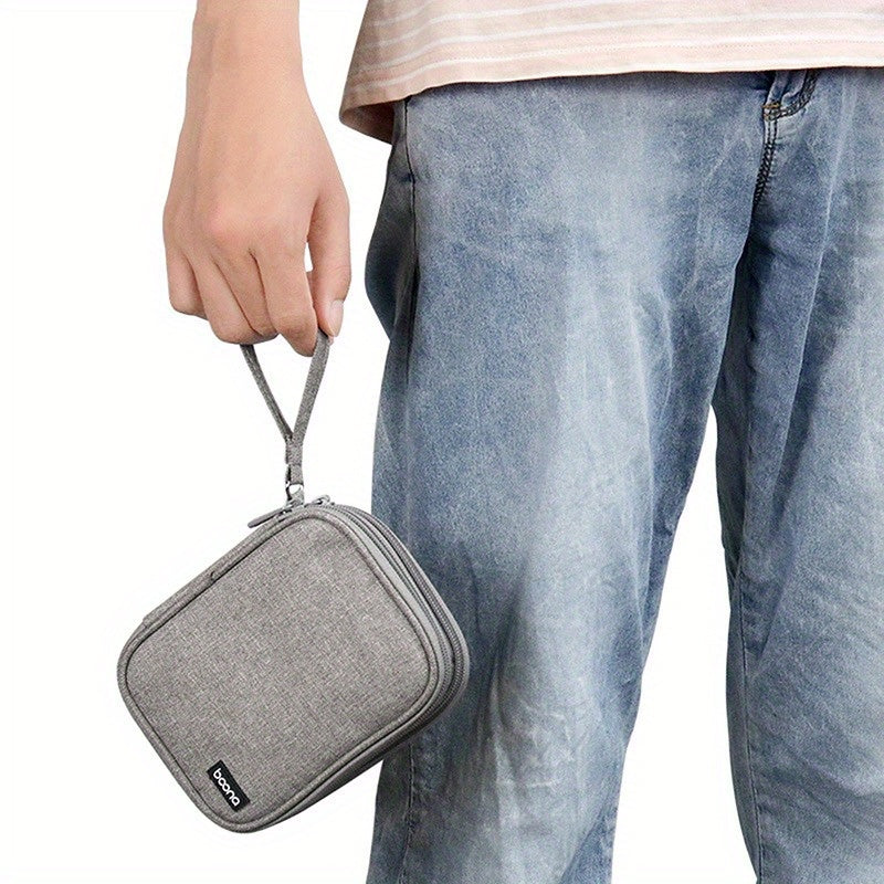 Gray Double layer Hard Disk Storage Bag Portable Clutch Organizer