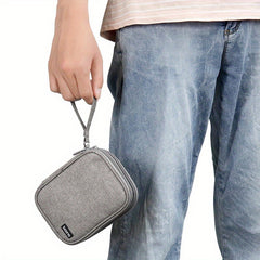 Gray Double layer Hard Disk Storage Bag Portable Clutch Organizer