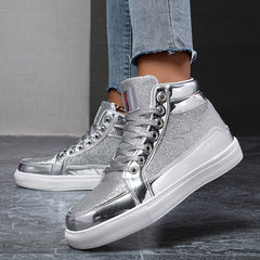 Reflective High Top Skate Shoes Glitter Sequin Decor