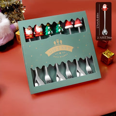 Christmas Cartoon Fruit Fork And Spoon Set Stainless Steel Tableware