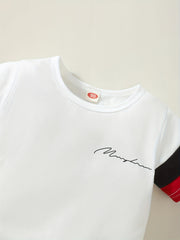 2pcs Little Boy Casual Cotton Block Short Sleeve Tees & Trousers Set