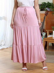 Solid Elastic Drawstring Maxi Skirt