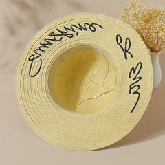 Sunshine Embroidery Sun Hat Wide Brim Khaki Floppy Travel Beach Hat