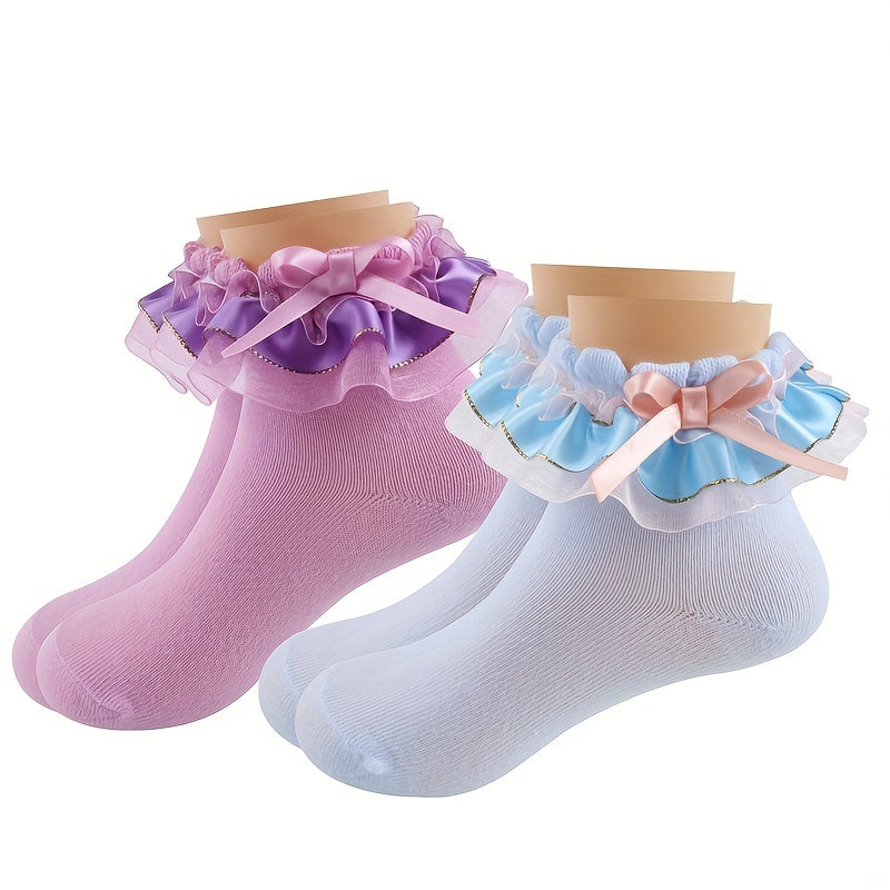 Girls Lace Ruffle Bow Socks for Autumn/Spring