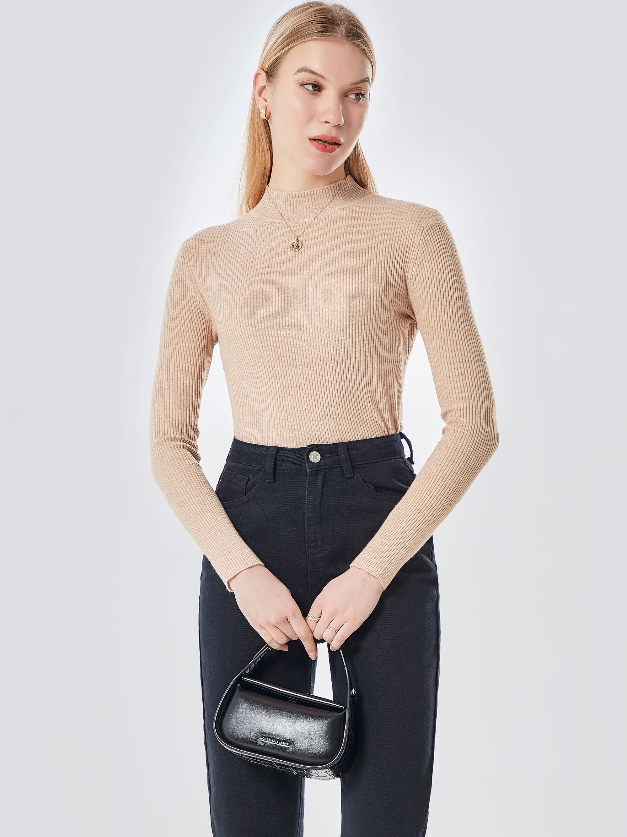 Women's Ribbed Mock Neck Knit Sweater
