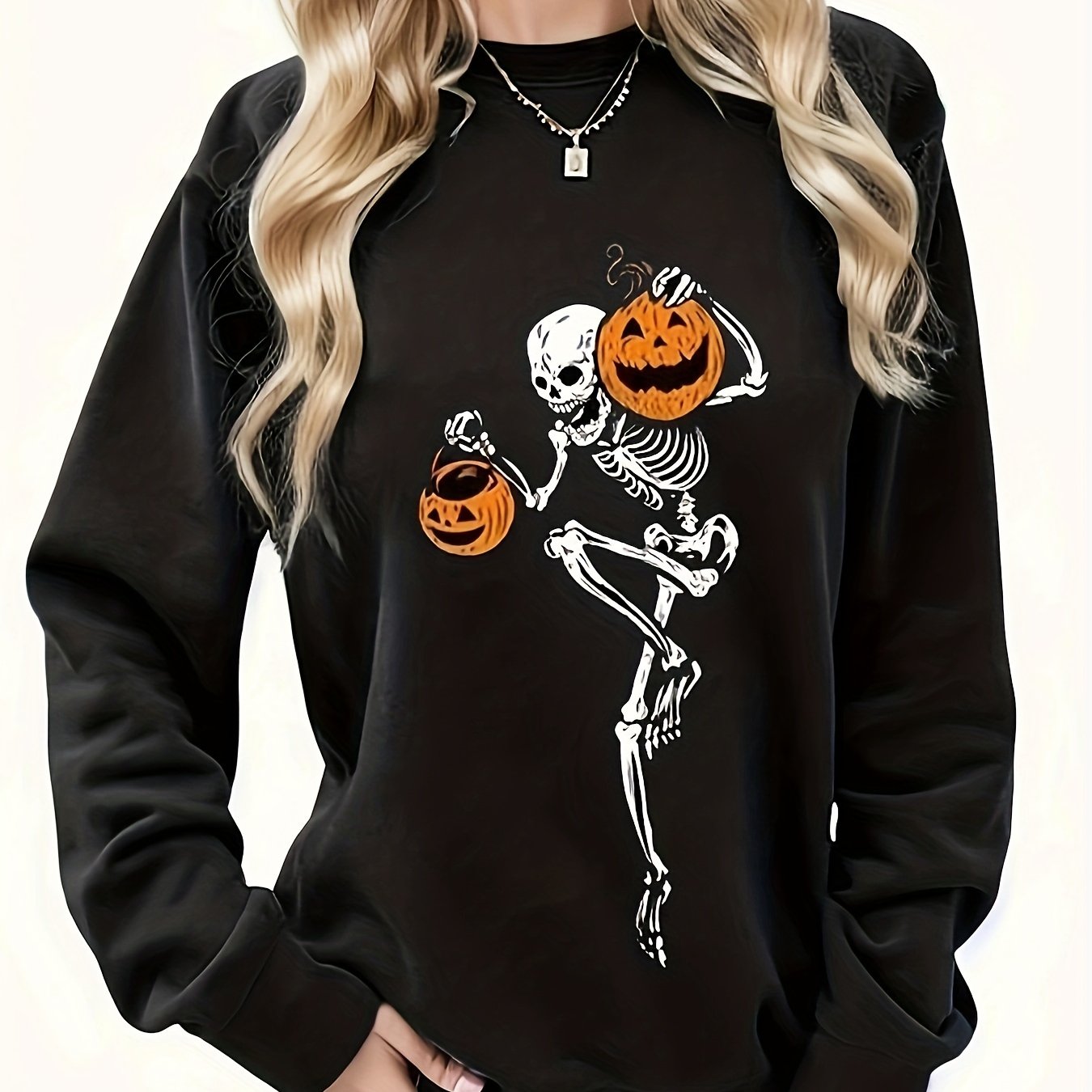 Skull Print Pullover Sweatshirt for Women
