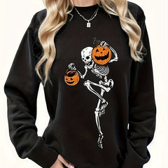 Skull Print Pullover Sweatshirt for Women