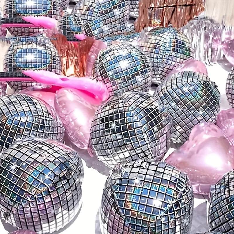 2 Pcs Laser Silvery Golden 4D Ball Aluminum Film Balloon Disco Party Balloon
