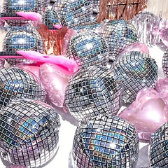 2 Pcs Laser Silvery Golden 4D Ball Aluminum Film Balloon Disco Party Balloon
