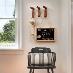 Wooden Hook w/ PU Leather Strap Wall Hook Coat Hanger