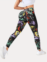 High Rise Graffiti Print Sports Leggings
