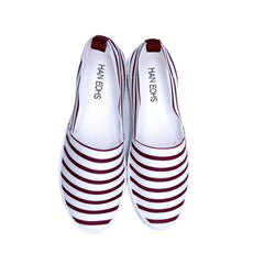 Women's Striped Flat Loafers Casual Slip On Walking Shoes