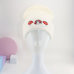 Mushroom Embroidered Beanie Knit Skull Cap Warm Hat Unisex
