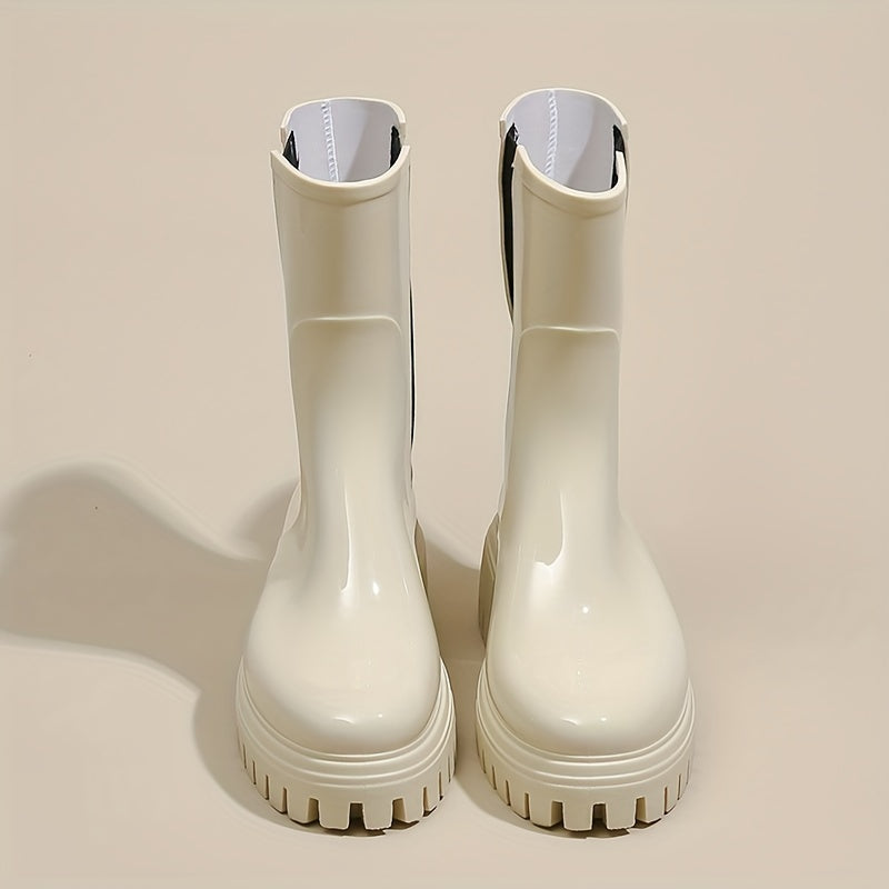 Women's Waterproof Short Boots Round Toe Platform Solid Anti Slip Rain Boots