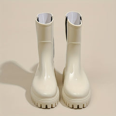 Women's Waterproof Short Boots Round Toe Platform Solid Anti Slip Rain Boots