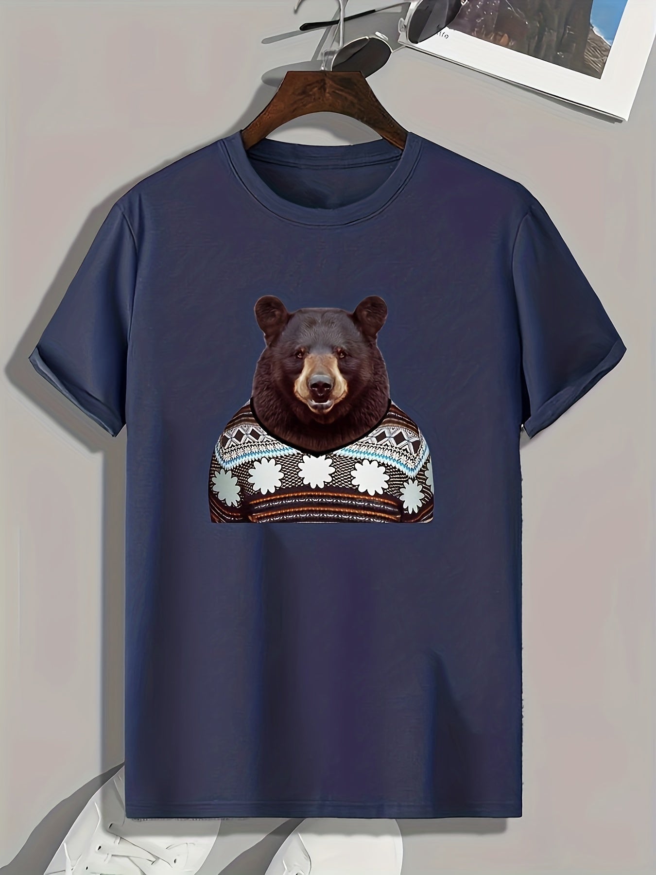 Bear Print Men's Graphic T shirt Casual Comfy Tees For Summer