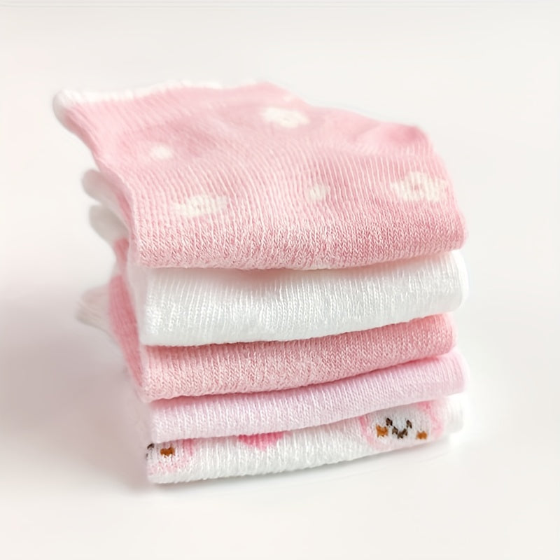 5 Pairs Baby Girls Cartoon Bunny Pattern Pink Ankle Socks