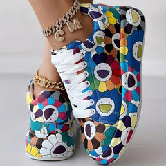 Women's Sunflower Print Lace-Up Platform Sneakers