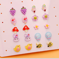 10 Pairs Cartoon Hypoallergenic Earrings Set For Little Girls
