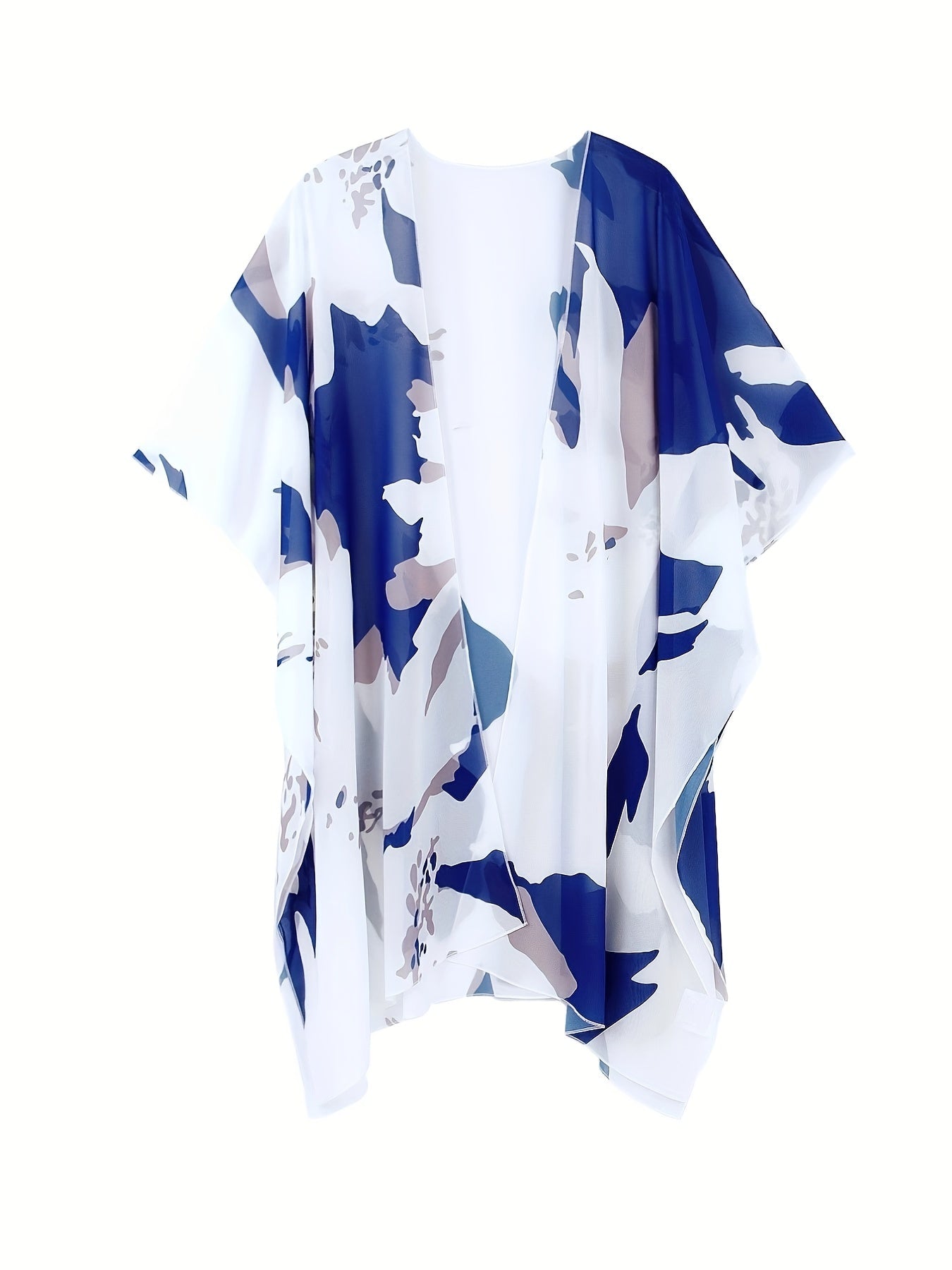 Graphic Print Batwing Sleeve Cover Up