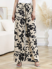 Boho Floral Print Wide Leg Pants with Knot Detail