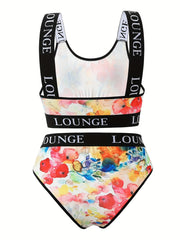 Tie Dye Floral Print Tank Bra & Underwear Set