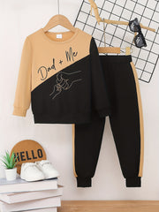 Boys 2pcs Sweatshirt & Elastic Waist Pants DAD ME Print Long Sleeve Pullover Top