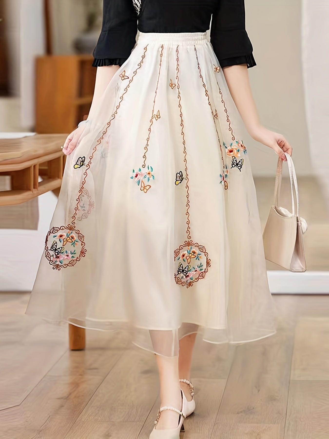 High Waist Embroidered Skirt Ethnic Style Retro Casual