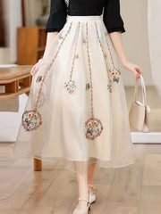High Waist Embroidered Skirt Ethnic Style Retro Casual