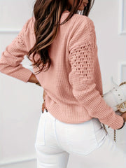 Casual Sweater Solid Hollow Out Round Neck Jumper