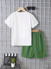 Boys Bear Graphic Casual Outfit Round Neck T shirt & Shorts
