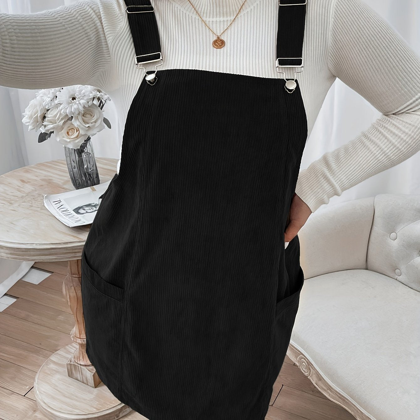 Corduroy Overall Dress With Pockets