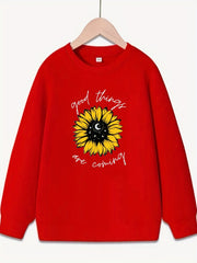 Sunflower Pattern Sweatshirt for Girls Long Sleeve Top Kids Clothing