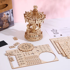 3D Wooden Carousel Jigsaw Puzzle DIY Assembly Model Creative Toy