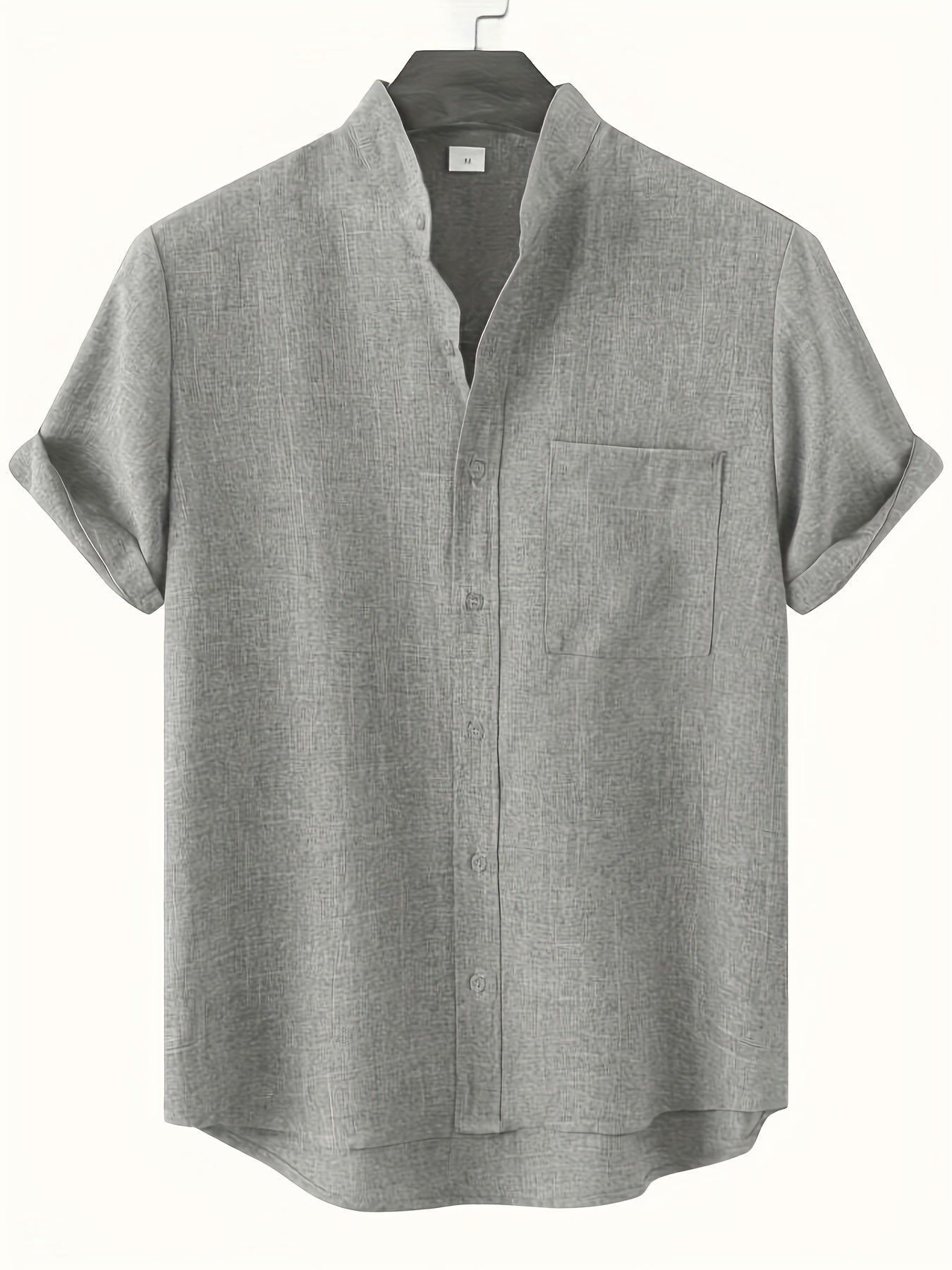 Men's Short Sleeve Stand Collar Shirt - Casual Button Up for Summer