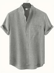 Men's Short Sleeve Stand Collar Shirt - Casual Button Up for Summer