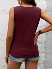 Lace Stitching Crew Neck Sleeveless Top for Summer
