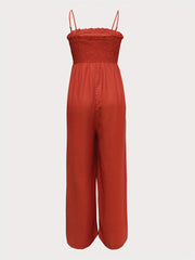 Wide Leg Sleeveless Jumpsuit Solid Shirred Spaghetti