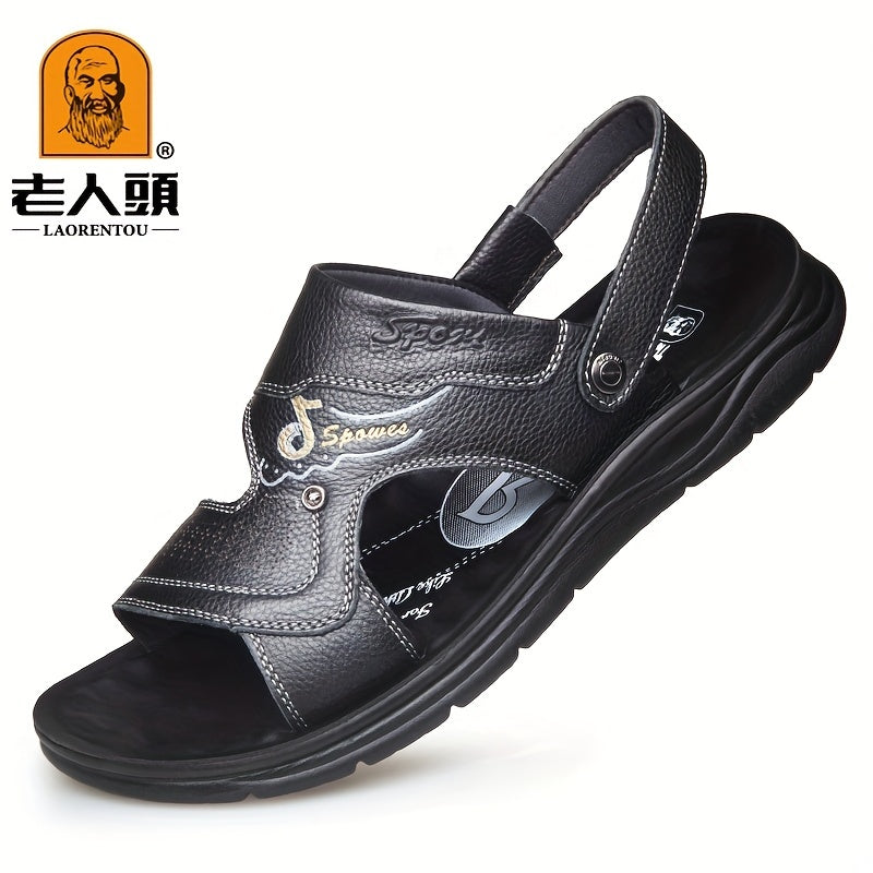LAORENTOU Men's Leather Sandals Non Slip Casual Slide Sandals