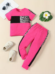 Girls Leopard Print T-shirt & Pants Set
