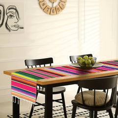 2pcs 35 56 X 213 36 Cm Boho Mexican Serape Table Runner Fringe Rainbow Colors