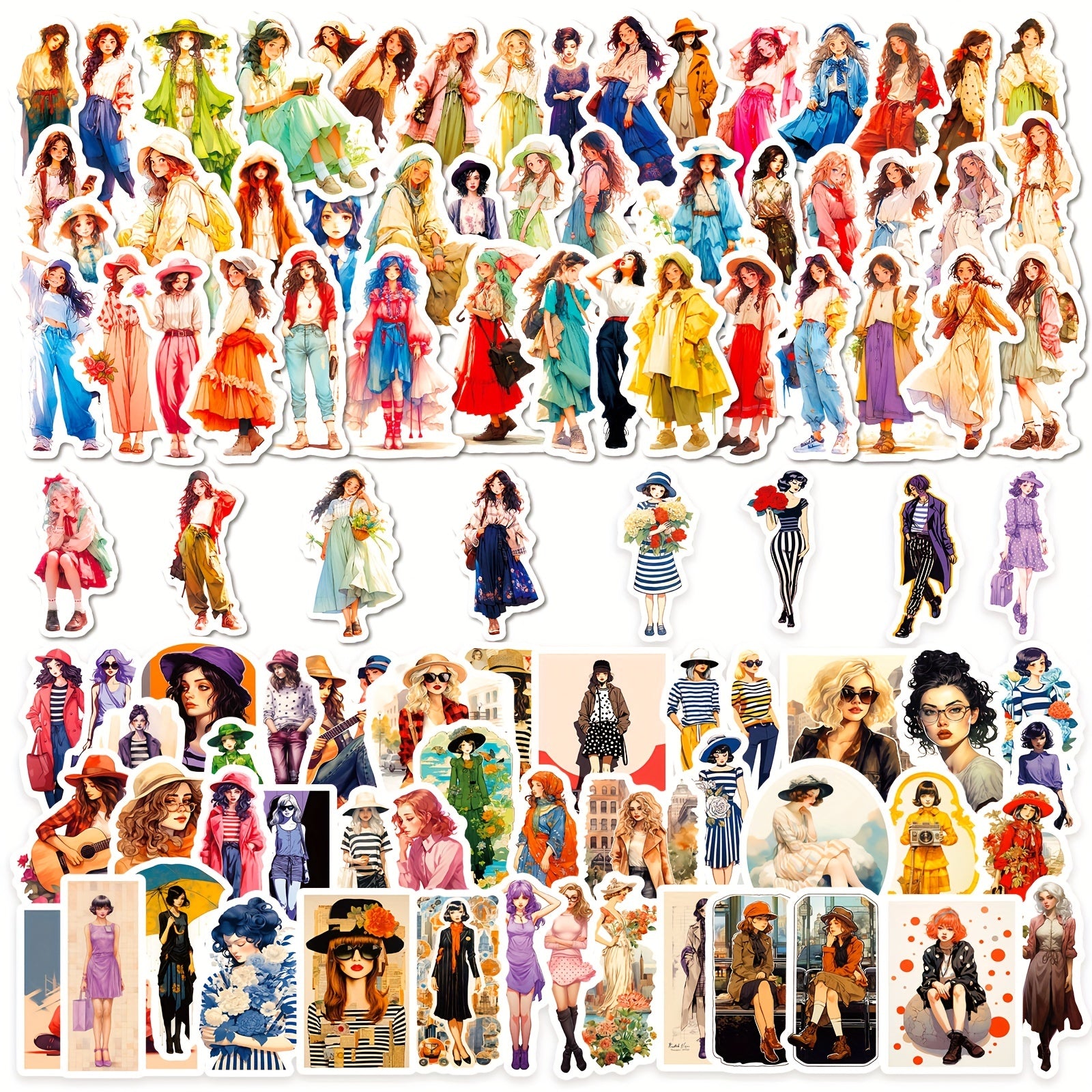 100pcs Urban Girl Dressing Stickers Four Seasons Character Graffiti DIY Stickers