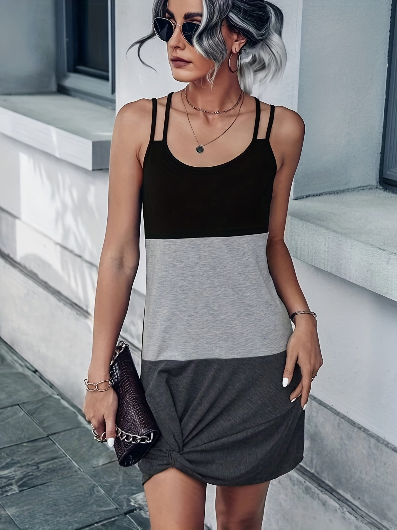Block Twist Dress Spaghetti Strap Sleeveless
