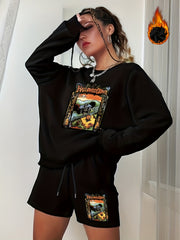 Halloween 2pcs Set Women's Graphic Sweatshirt & Shorts