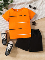 Boys Stripes Print Casual Outfit T shirt & Shorts Kids Summer Clothes Sets