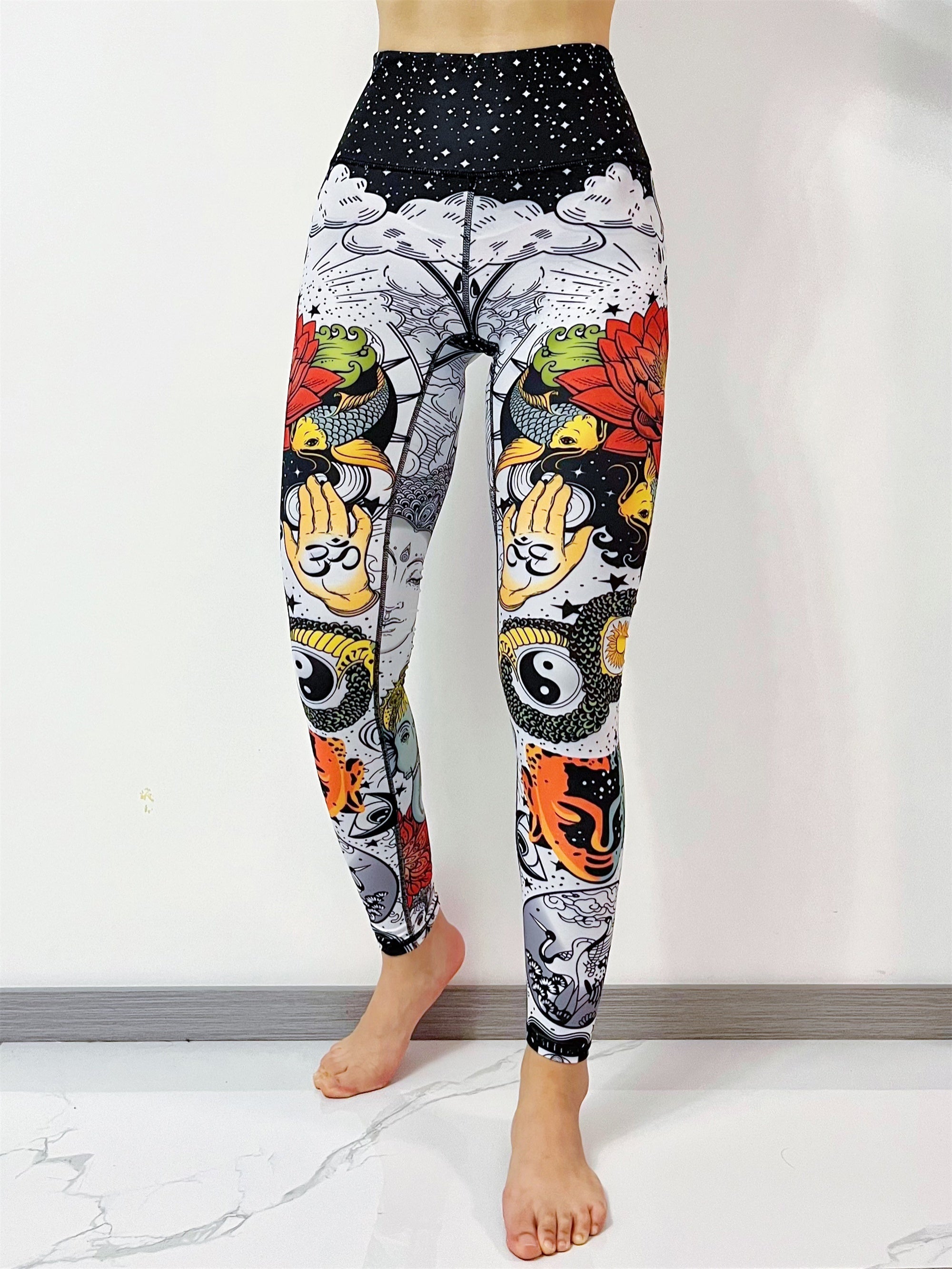 Cartoon Myth Print Yoga Pants High Waist Slim Ankle Length Pants