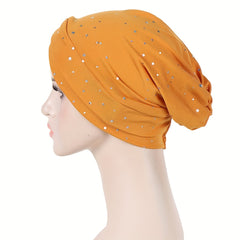 Forehead Cross Rhinestone Turban Cap Elastic Head Wrap Beanie