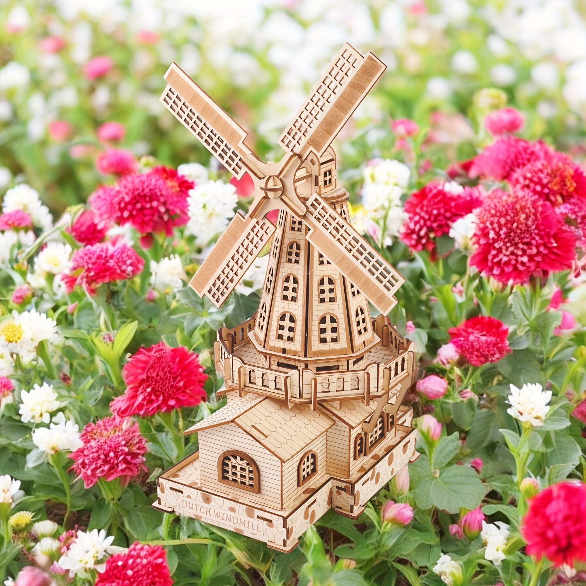 Intricate 3D Wooden Puzzle Windmill Model Kit with Detailed Skills